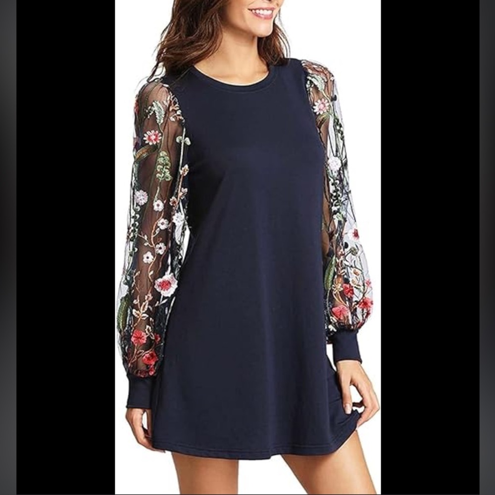 Floral Embroidered Mesh Dress